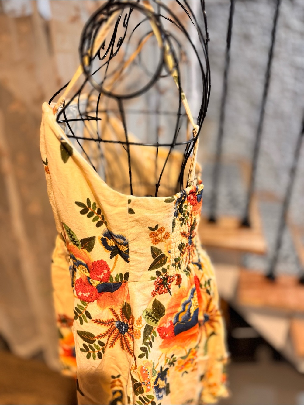 Christian Lacroix Yellow Floral Tiered Spaghetti-Strap Midi Dress - Picture 4 of 6